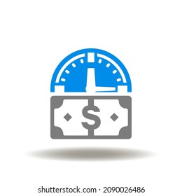 Vector illustration of dollar bill with clock. Icon of annuity. Symbol of annuities.