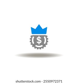 Vector illustration of dollar coins with a crown placed on them. Symbol of value.