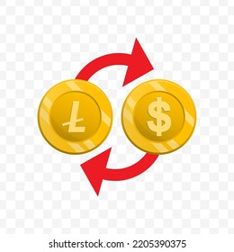 Vector illustration of dollar currency exchange with Litecoin. Colored vector for website design .Simple design on transparent background (PNG).