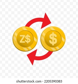 Vector Illustration Of Dollar Currency Exchange With Zimbabwe Dollar. Colored Vector For Website Design .Simple Design On Transparent Background (PNG).