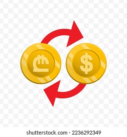 Vector illustration of dollar currency exchange with Georgian lari. Colored vector for website design .Simple design on transparent background (PNG).