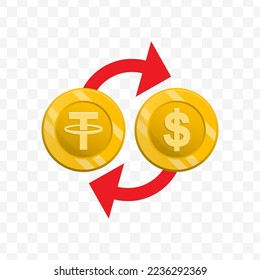Vector illustration of dollar currency exchange with Tether. Colored vector for website design .Simple design on transparent background (PNG).