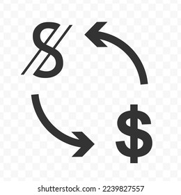 Vector illustration of dollar currency exchange with Uzbekistani sum currency. Black icon for website design .Simple design on transparent background (PNG).