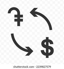 Vector illustration of dollar currency exchange with Armenian dram currency. Black icon for website design .Simple design on transparent background (PNG).