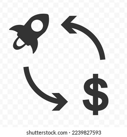 Vector illustration of dollar currency exchange with Stellar Lumens currency. Black icon for website design .Simple design on transparent background (PNG).