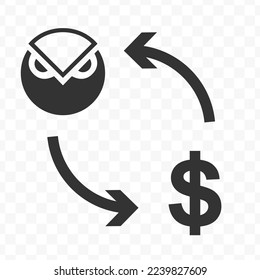 Vector illustration of dollar currency exchange with Gnosis currency. Black icon for website design .Simple design on transparent background (PNG).