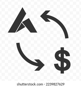 Vector illustration of dollar currency exchange with Ardor currency. Black icon for website design .Simple design on transparent background (PNG).