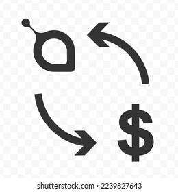 Vector illustration of dollar currency exchange with Siacoin currency. Black icon for website design .Simple design on transparent background (PNG).