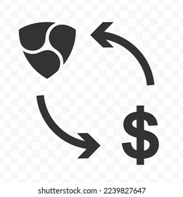 Vector illustration of dollar currency exchange with Nem currency. Black icon for website design .Simple design on transparent background (PNG).