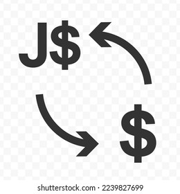 Vector illustration of dollar currency exchange with Jamaica Dollar currency. Black icon for website design .Simple design on transparent background (PNG).
