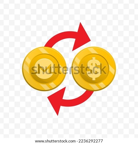 Vector illustration of dollar currency exchange with Monero. Colored vector for website design .Simple design on transparent background (PNG).