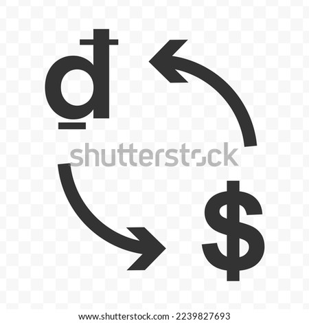 Vector illustration of dollar currency exchange with Vietnamese Dong currency. Black icon for website design .Simple design on transparent background (PNG).