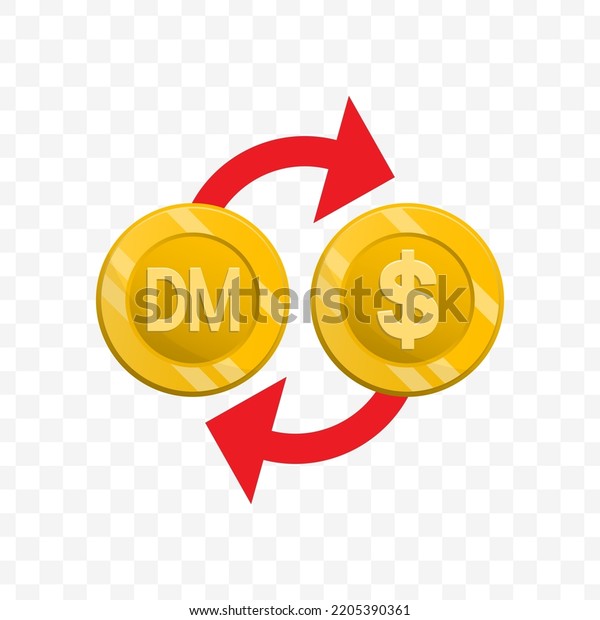Vector illustration of dollar currency\
exchange with deutsche mark. Colored vector for website design\
.Simple design on transparent background\
(PNG).