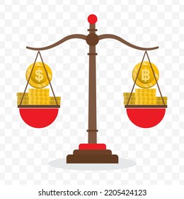 Vector illustration of dollar currency scale with Baht Thailand currency. Colored vector for website design. Simple design on transparent background (PNG).