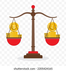 Vector illustration of dollar currency scale with Litecoin currency. Colored vector for website design. Simple design on transparent background (PNG).