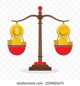 Vector illustration of dollar currency scale with Stratis coin. Colored vector for website design. Simple design on transparent background (PNG).