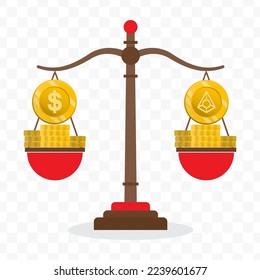 Vector illustration of dollar currency scale with Augur coin. Colored vector for website design. Simple design on transparent background (PNG).