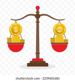 Ilustración vectorial de la escala de monedas en dólares con moneda Monero. Vector de color para el diseño de sitios web. Diseño sencillo sobre fondo transparente (PNG).