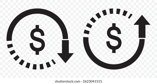 Vector illustration of dollar decrease icon set isolated on transparent background on Transparent Background. EPS 10.