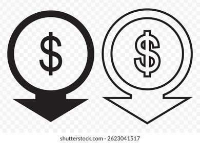 Vector illustration of dollar decrease icon set isolated on transparent background on Transparent Background. EPS 10.