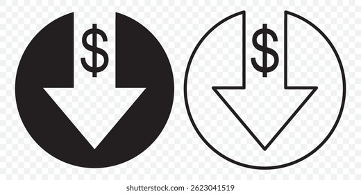 Vector illustration of dollar decrease icon set isolated on transparent background on Transparent Background. EPS 10.