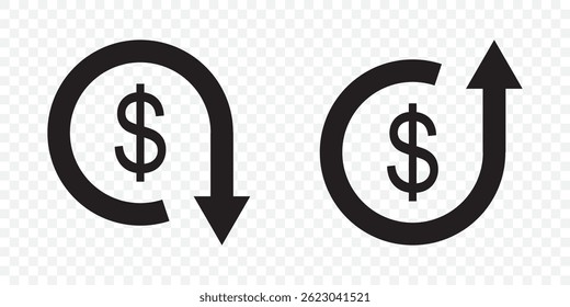 Vector illustration of dollar decrease icon set isolated on transparent background on Transparent Background. EPS 10.