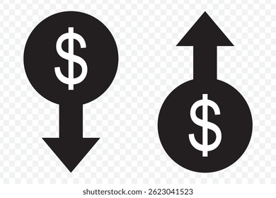 Vector illustration of dollar decrease icon set isolated on transparent background on Transparent Background. EPS 10.