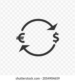 Vector illustration of dollar and euro exchange icon in dark color and transparent background(png).