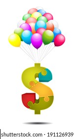 Vector illustration of dollar made of puzzle.