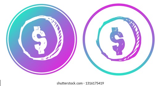 Vector Illustration of Dollar Money with Gradient Circle Blue and Violet. Logo, Sticker and Icon for Graphic Design.