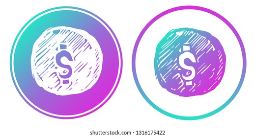 Vector Illustration of Dollar Money with Gradient Circle Blue and Violet. Logo, Sticker and Icon for Graphic Design.