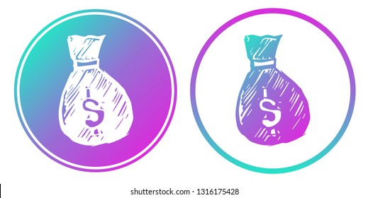 Vector Illustration of Dollar Money with Gradient Circle Blue and Violet. Logo, Sticker and Icon for Graphic Design.
