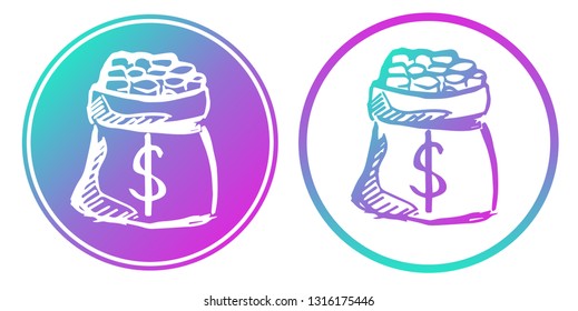 Vector Illustration of Dollar Money with Gradient Circle Blue and Violet. Logo, Sticker and Icon for Graphic Design.