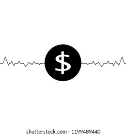 Vector illustration of dollar one line drawing, minimalism art. Fluctuation in the exchange rate of the dollar illustration.