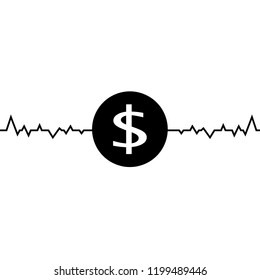 Vector illustration of dollar one line drawing, minimalism art. Fluctuation in the exchange rate of the dollar illustration.