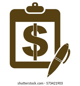 Ilustración vectorial del portapapeles del dólar  y el icono de la pluma en Brown
