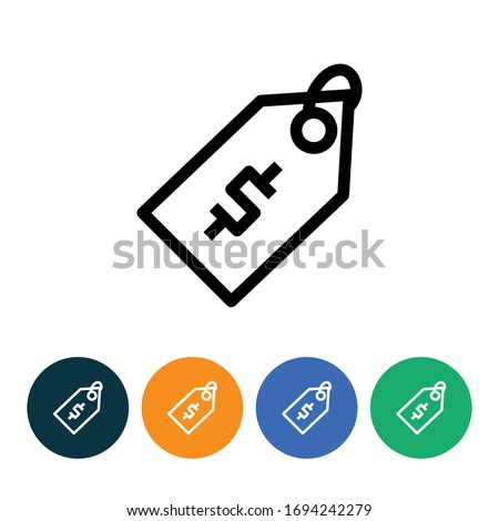 vector illustration dollar price tag icon or logo with 4 variations background, black color, line design style