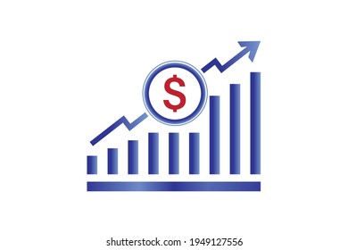 Icono vectorial de aumento de la tasa en dólares. Símbolo de dinero con flecha de estiramiento hacia arriba. Aumentar los beneficios, salarios, ingresos, costos, precios, economía e ingresos. Icono para el concepto de negocio.