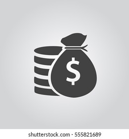 Vector illustration of Dollar sack and coins.