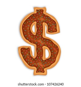 vector illustration of dollar shape doughnut with chocolate sauce