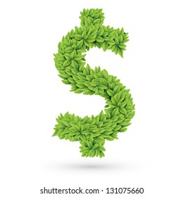 Vector illustration of dollar sign of green leaves