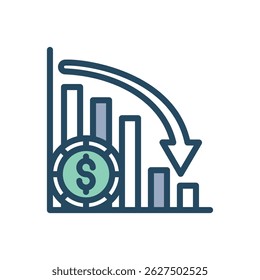 A vector illustration of a dollar sign ($) inside a segmented circle. The circle is divided into alternating light green and grey segments.  This image represents finance, currency, investments