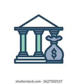 A vector illustration of a dollar sign ($) inside a segmented circle. The circle is divided into alternating light green and grey segments.  This image represents finance, currency, investments