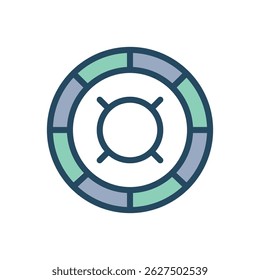 A vector illustration of a dollar sign ($) inside a segmented circle. The circle is divided into alternating light green and grey segments.  This image represents finance, currency, investments