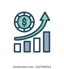 A vector illustration of a dollar sign ($) inside a segmented circle. The circle is divided into alternating light green and grey segments.  This image represents finance, currency, investments