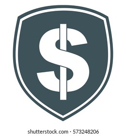 Vector Illustration of Dollar Sign in Shield Icon in Gray
