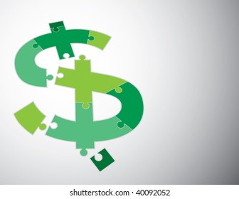 Vector illustration of dollar sign sliced into puzzle pieces