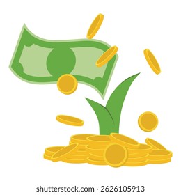 Vector illustration of a dollar sprout growing from a pile of coins.