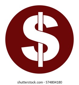 Vector Illustration of Dollar Symbol in White On Maroon Circle Icon
