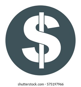 Ilustración vectorial del símbolo del dólar en blanco sobre el icono del circulo gris

